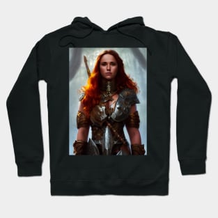 Barbarian red hair woman in full armour Hoodie